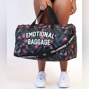 “Emotional Baggage”Duffle Bag-Dark Tropical Printed Strap. Assholes Live Forever
